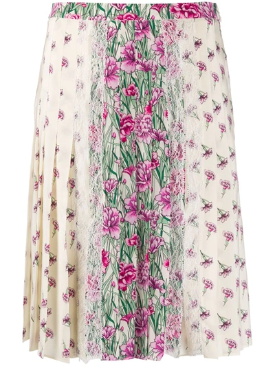 Giambattista Valli Silk Floral Print Skirt In Neutrals