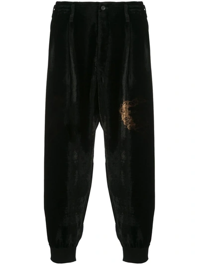 Yohji Yamamoto Textured Tapered Trousers In Black