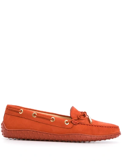Tod's Lace-up Suede Loafers In Orange