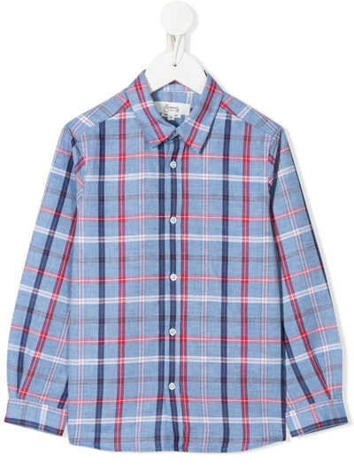 Bonpoint Kids' Long Sleeve Checked Pattern Shirt In Blue