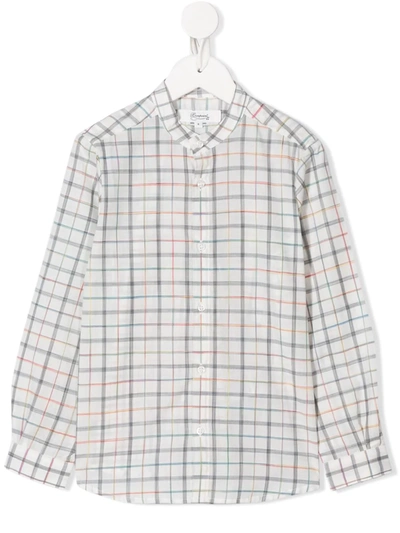 Bonpoint Kids' Long Sleeve Checked Pattern Shirt In White