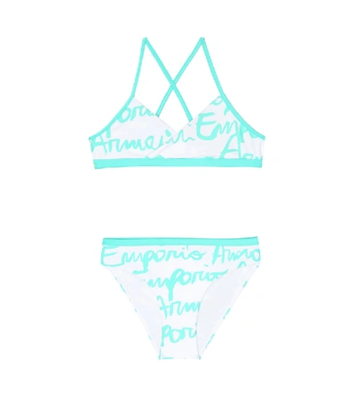 Emporio Armani Kids' Signature Logo Print Bikini In White