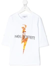 Neil Barrett Kids' Long Sleeve Flame Print T-shirt In White