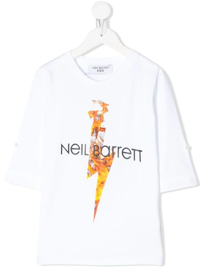Neil Barrett Kids' Long Sleeve Flame Print T-shirt In White