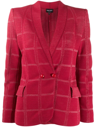 Giorgio Armani Textured Check Blazer In Red