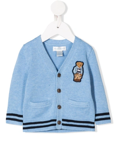 Ralph Lauren Babies' Teddy Bear Applique Cardigan In Blue