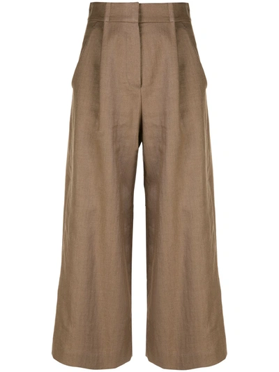 Brunello Cucinelli High-waisted Cropped Trousers In Brown