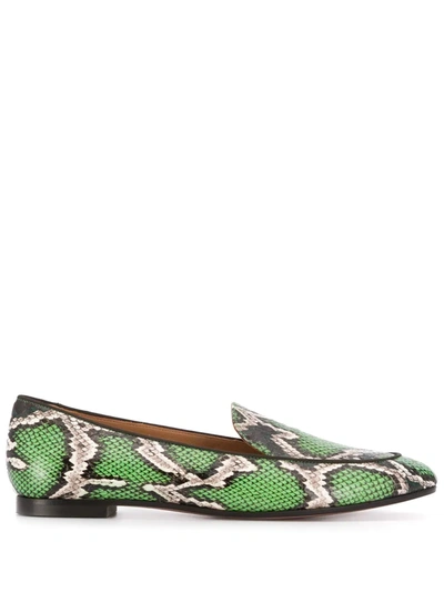 Aquazzura Purist Snakeskin-effect Leather Loafers In Green