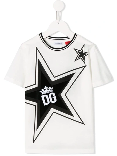 Dolce & Gabbana Kids' Dg Crown Printed T-shirt In Bianco