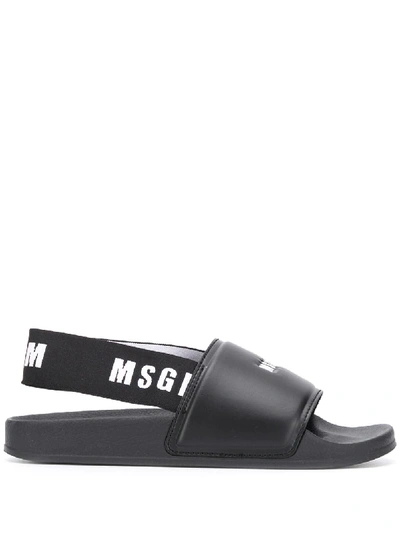 Msgm Logo-embossed Sling-back Slides In Black