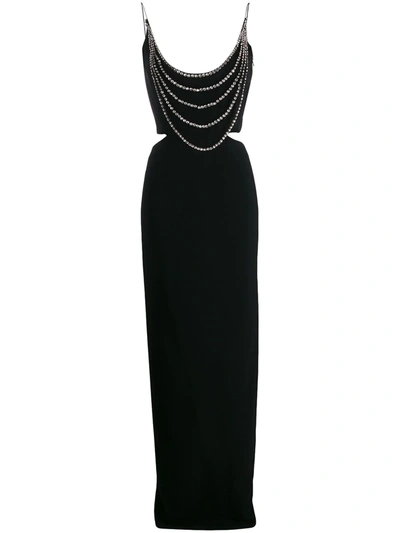 Stella Mccartney Crystal Embellished Long Fitted Dress In Black