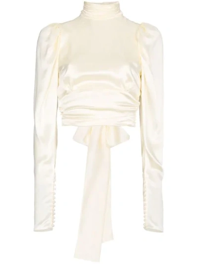 Magda Butrym Noto Open Back Bow Silk Blouse In Neutrals