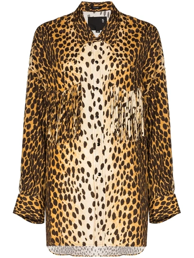 R13 Oversized Fringed Leopard-print Crepe Shirt In Multi