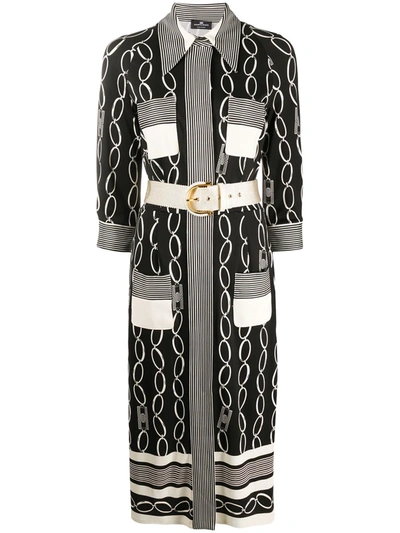 Elisabetta Franchi Mixed-print Midi Shirt Dress In Black