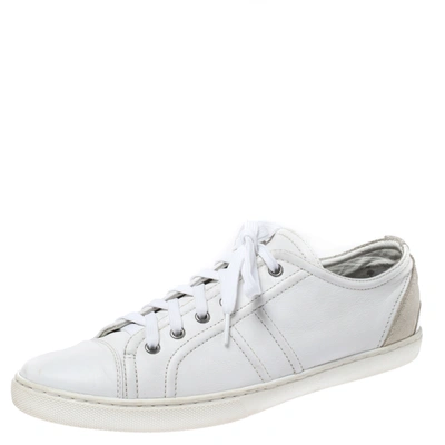 Pre-owned Dolce & Gabbana White Leather And Suede Lace Up Sneakers Size 43.5