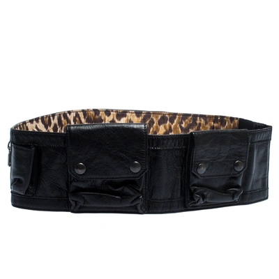 Pre-owned Dolce & Gabbana Black Leather Multi Pocket Elastic Belt