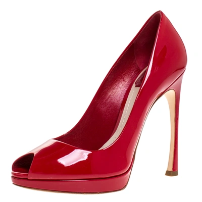 Pre-owned Dior Peep Toe Platform Pumps Size 39 In Red