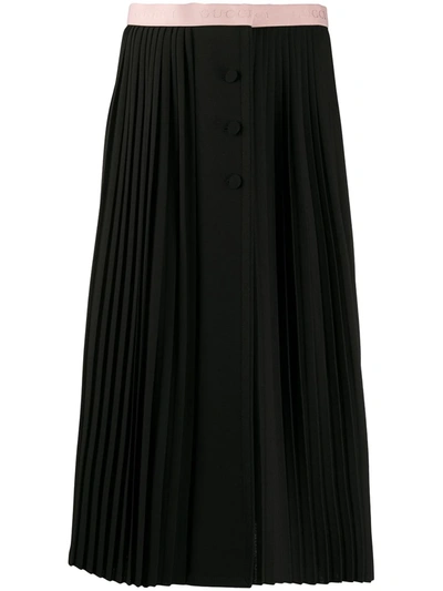 Gucci Logo Waistband Pleated Skirt In Black