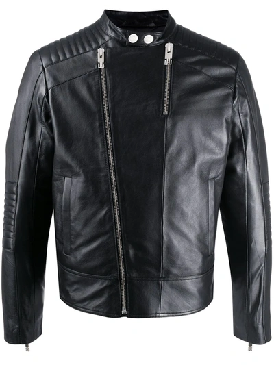 Les Hommes Urban Zipped Biker Jacket In Black
