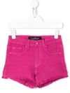 John Richmond Junior Teen Rhinestone-logo Denim Shorts In Pink