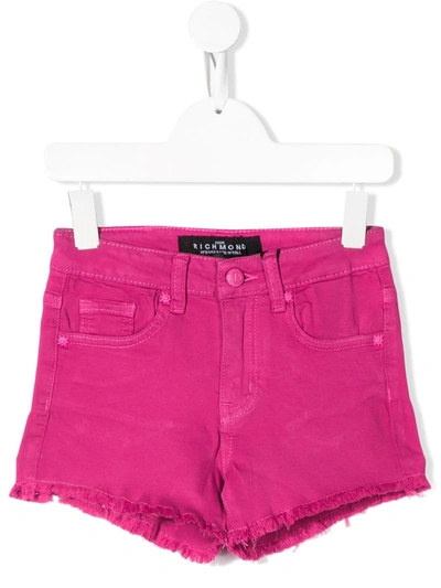 John Richmond Junior Teen Rhinestone-logo Denim Shorts In Pink