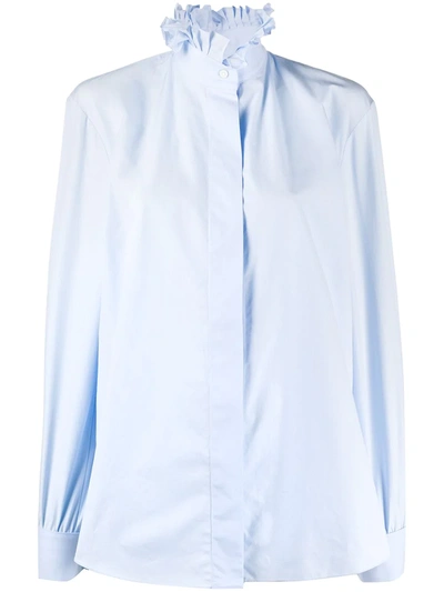 Alexandre Vauthier Boxy Fit Ruffled Neck Shirt In Blue