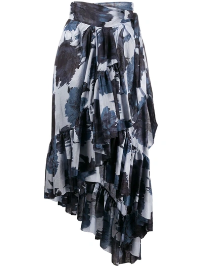 Alexandre Vauthier Asymmetric Floral Print Ruffled Skirt In Blue