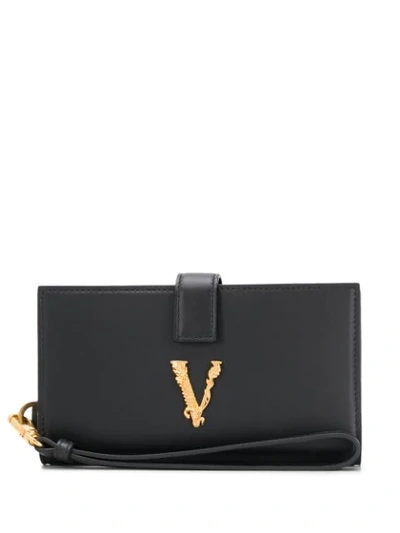 Versace Logo Plaque Wallet In Black