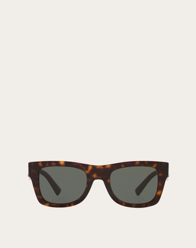 Valentino Occhiali  Logo Rectangular Acetate Frames In Brown