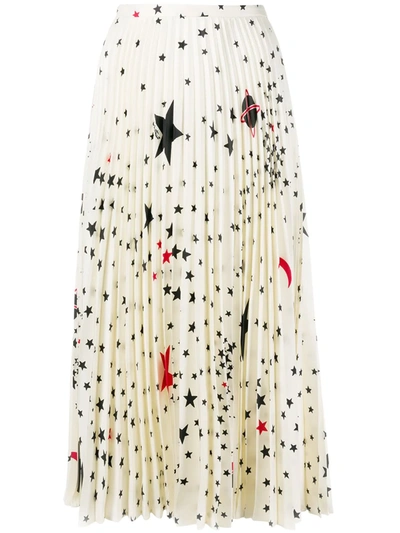 Valentino Cosmo Print Pleated Silk Midi Skirt In Multicolored