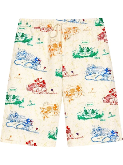 Gucci Off-white & Multicolor Linen Disney Edition Shorts In Weiss