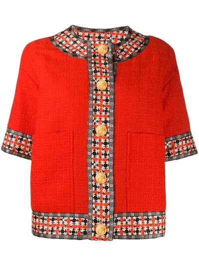 Gucci Square G Trim Tweed Jacket In Red
