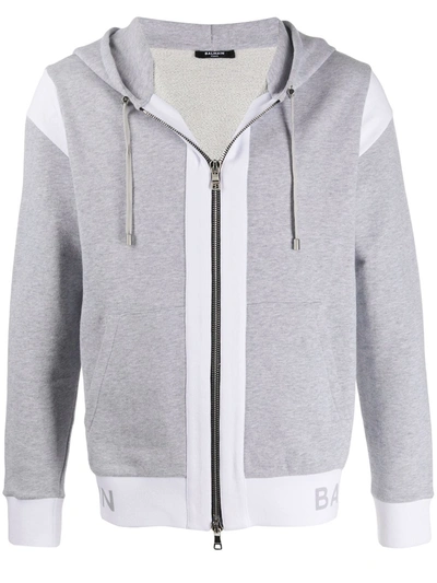 Balmain Logo Hoodie Sweatshirt In Grey