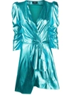 Elisabetta Franchi Short Dress In Pool Color With Balloon Sleeves In Blue