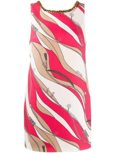 Elisabetta Franchi Scarf Print Short Dress In Pompelmo Cammello Color In Red