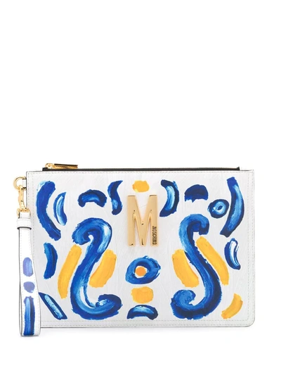 Moschino Majolica Print Clutch Bag In Shades Of Grey In White