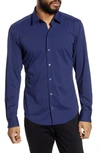 Hugo Boss Robbie Regular Fit Button-up Performance Shirt In Navy