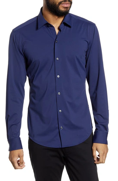 Hugo Boss Robbie Regular Fit Button-up Performance Shirt In Navy
