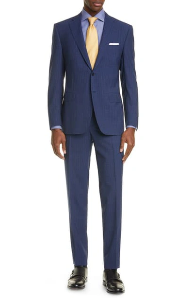 Canali Siena Soft Classic Fit Check Wool Suit In Navy