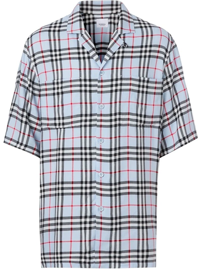 Burberry Raymouth Check Short Sleeve Button-up Shirt In Blue