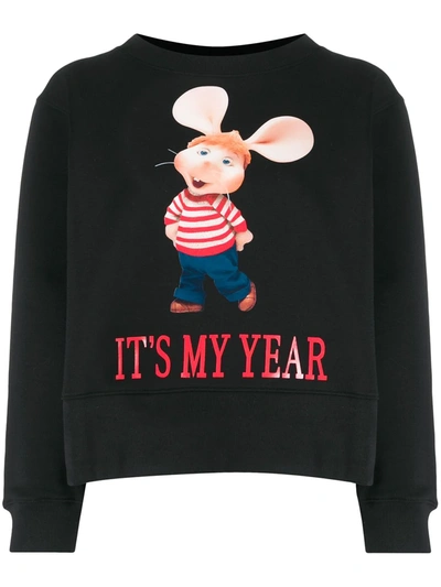 Alberta Ferretti Topo Gigio Print Cotton Sweatshirt In Black