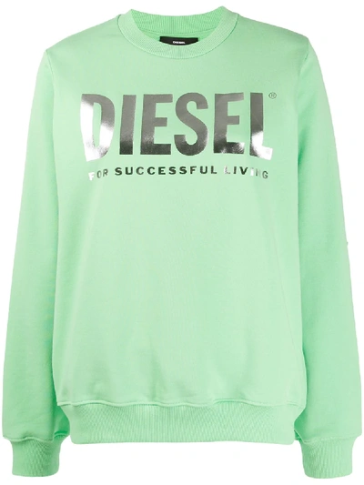 Diesel Crew Neck Sweatshirt With Logo Print In Mint