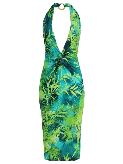 Versace Dress With American Neckline In Jungle Print Jersey In Green