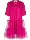 Msgm Gathered-tulle T-shirt Dress In Pink