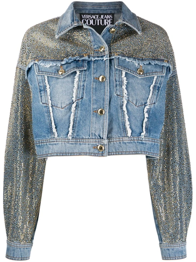 Versace Jeans Couture Studded Frayed Detail Jacket In Blue