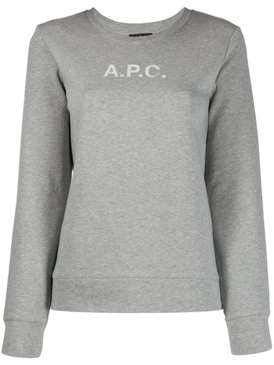 Apc Logo-print Crew Neck Sweatshirt In Grey,white