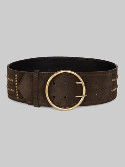 Etro Suede Belt With Studs In Brown