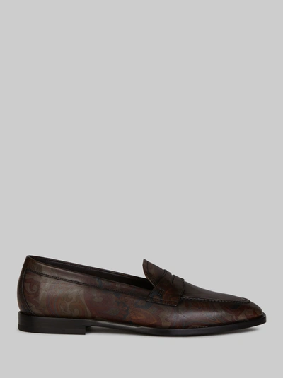 Etro Printed Leather Loafers In Brown