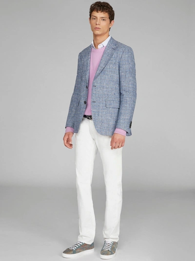Etro Check Cotton Blend Tailored Jacket In Light Blue