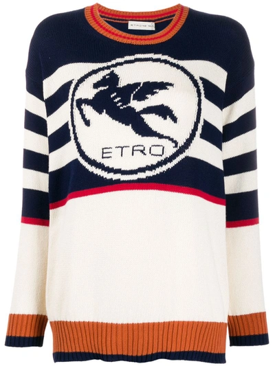 Etro Cotton Jumper With Pegaso Logo In Navy Blue